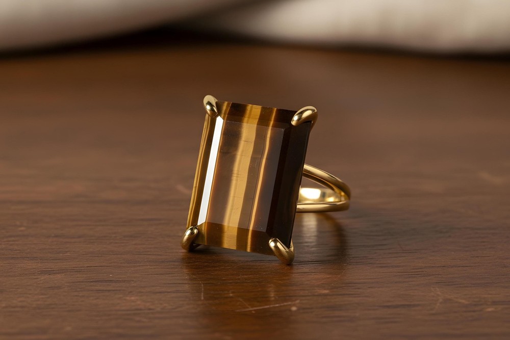 Sterling Silver Tiger Eye Ring Handmade Rectangle Gemstone Lightweight Fit