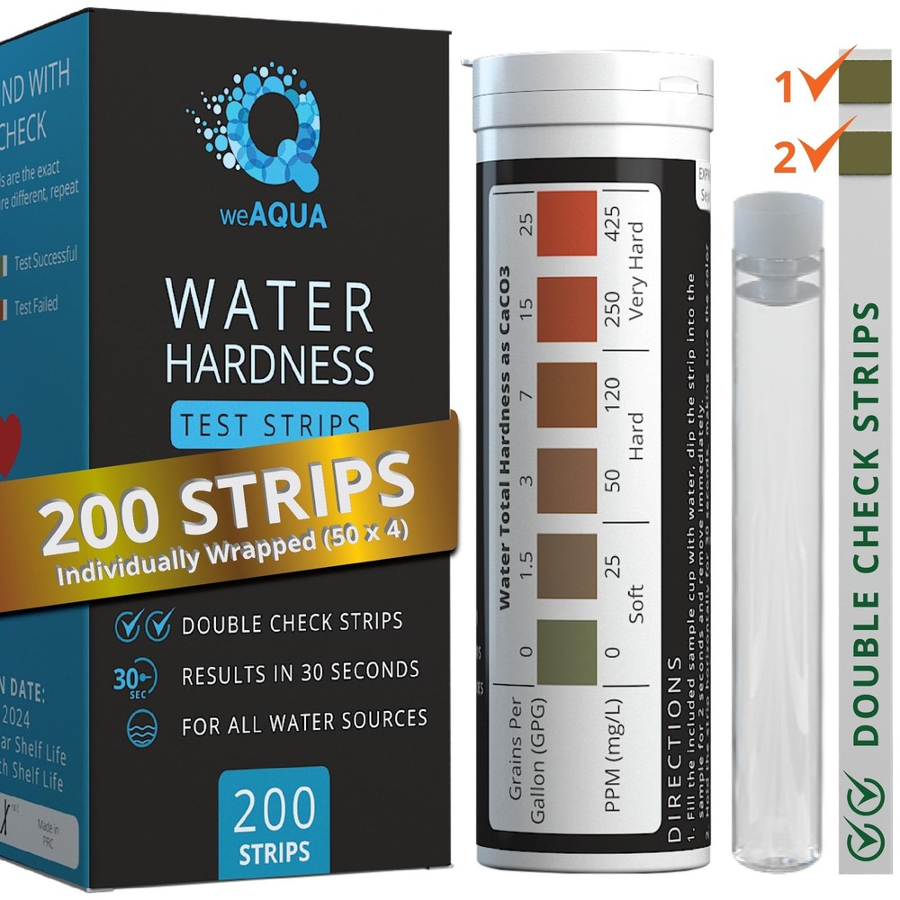 WeAQUA DoubleCheck Water Hardness Test Kit 200 Strips with Sample Cup - Hard ...