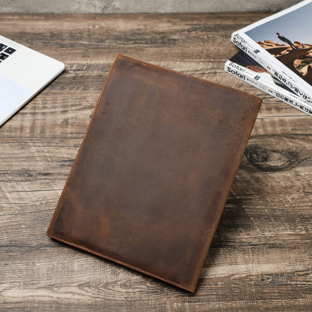 Genuine Leather Notebook Portfolio File Folder Book Cover Tablet Case For iPad
