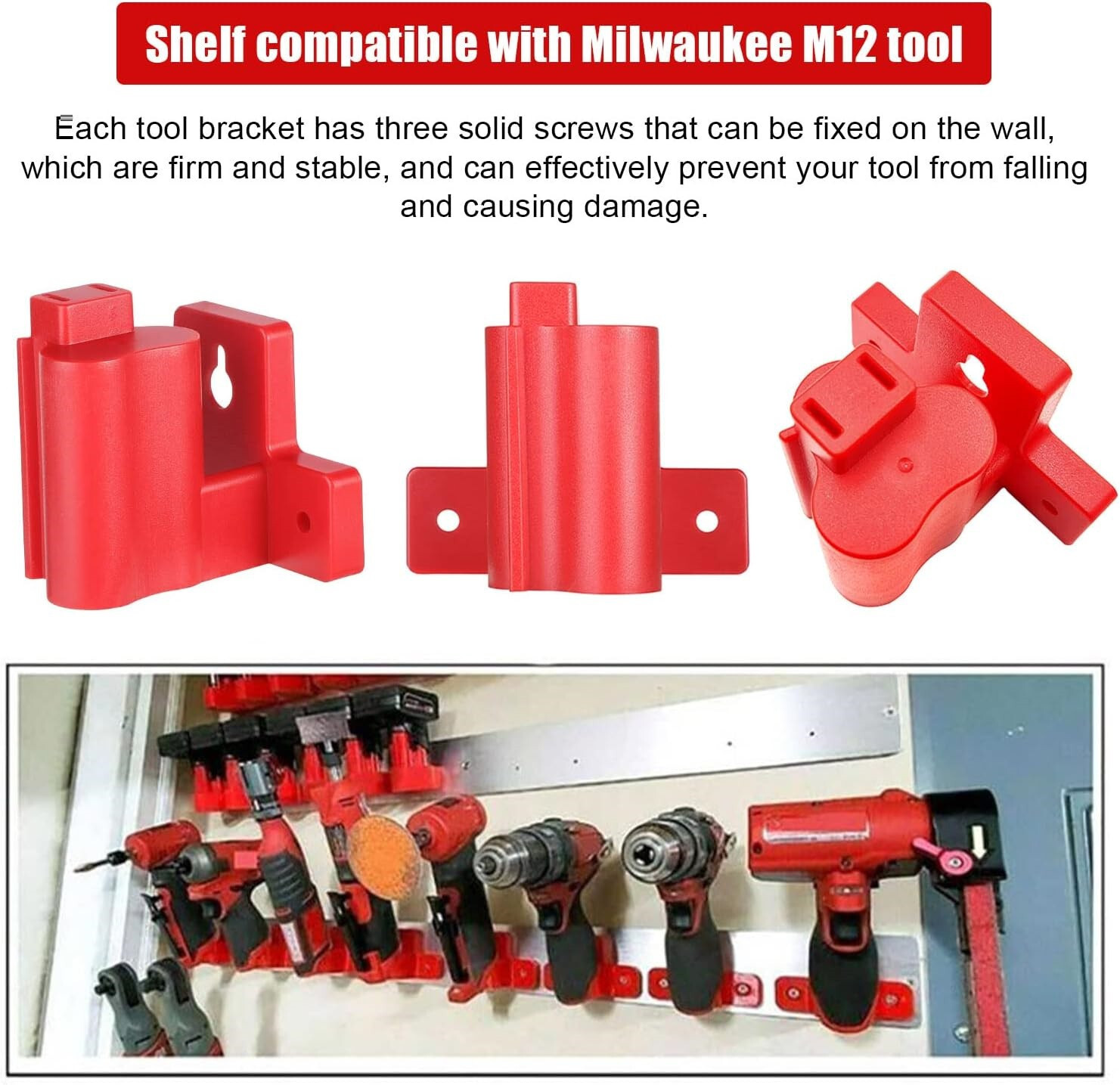 6x Wall Mount Drill Holder for Milwaukee M12 Tool Storage Hanger Mount Organizer