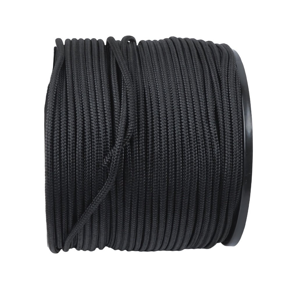 1/4" × 500' Black Nylon Rope Sturdy Spool Solid Braid Knot Rope Multipurpose