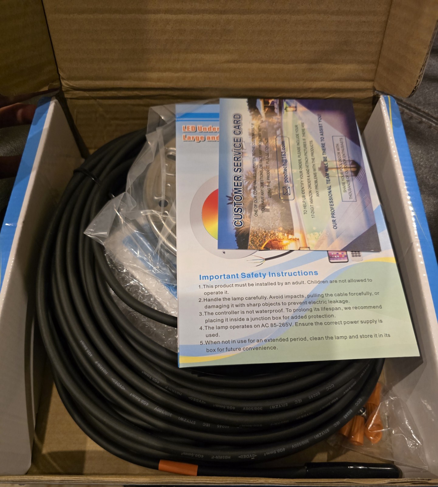 Awanhe Inground 20W LED Pool Light 100ft Cable With Remote And APP Controll