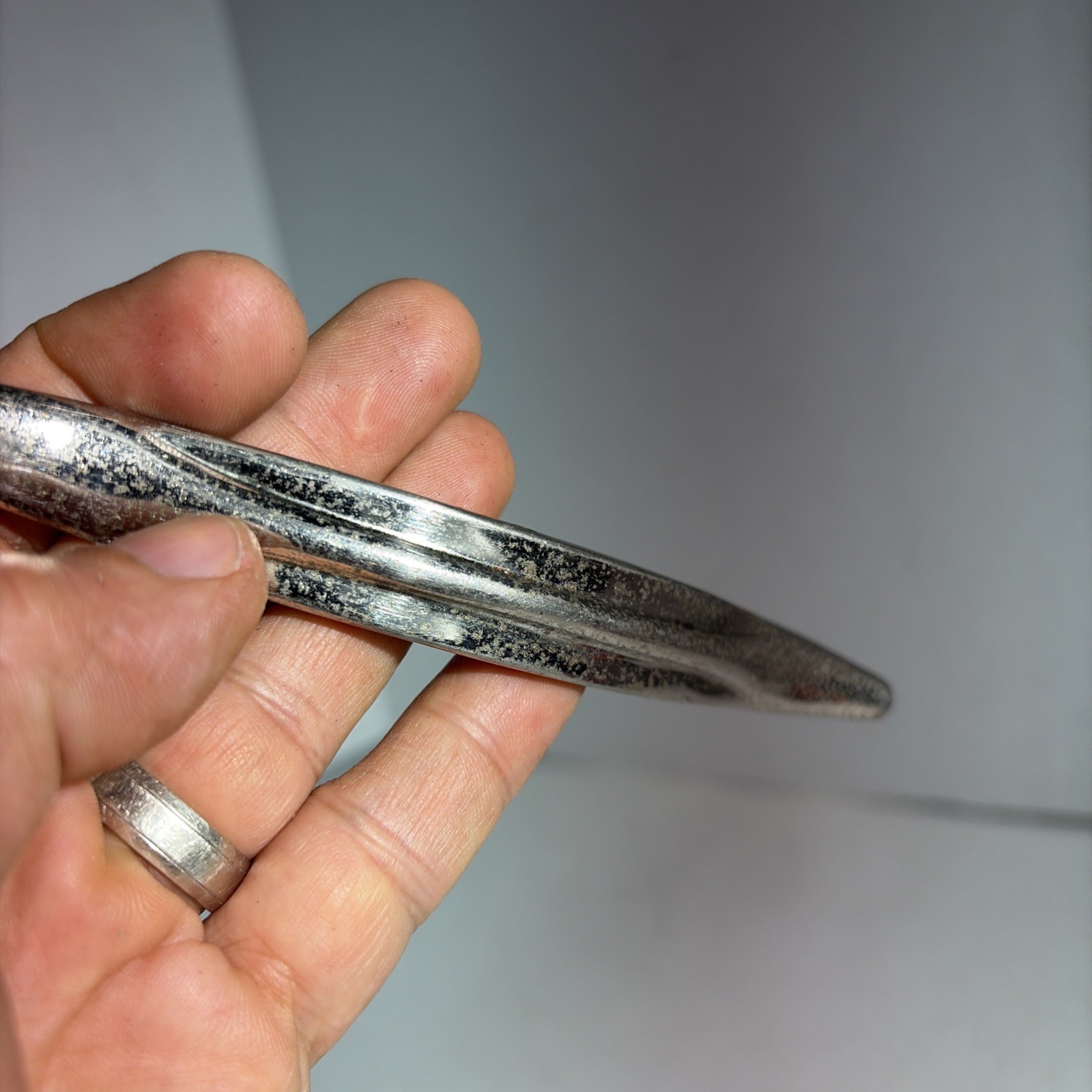 Vintage Single Mid Century Modern Silver Tone Metal Drawer Pull Handle Japan