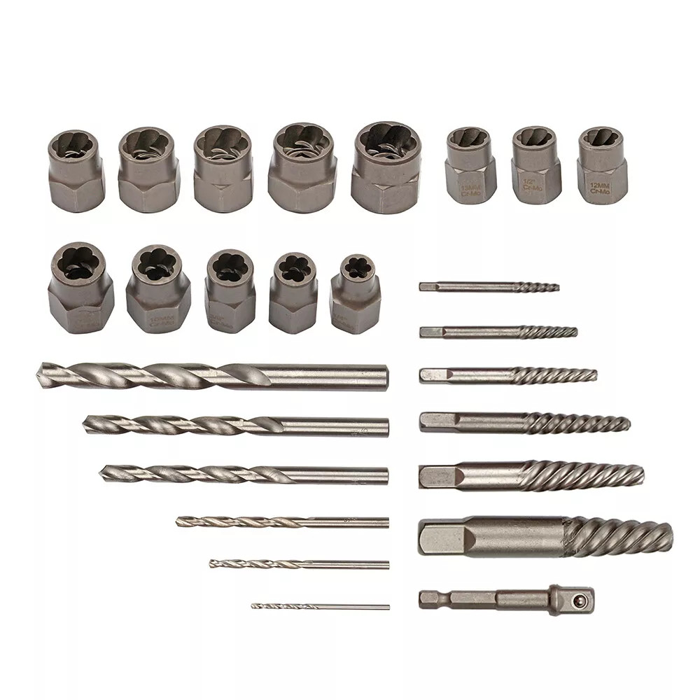 US Screws Bolt Extractor Set W/Drill Bit Kit Lug Nut Extraction Sockets 26pcs