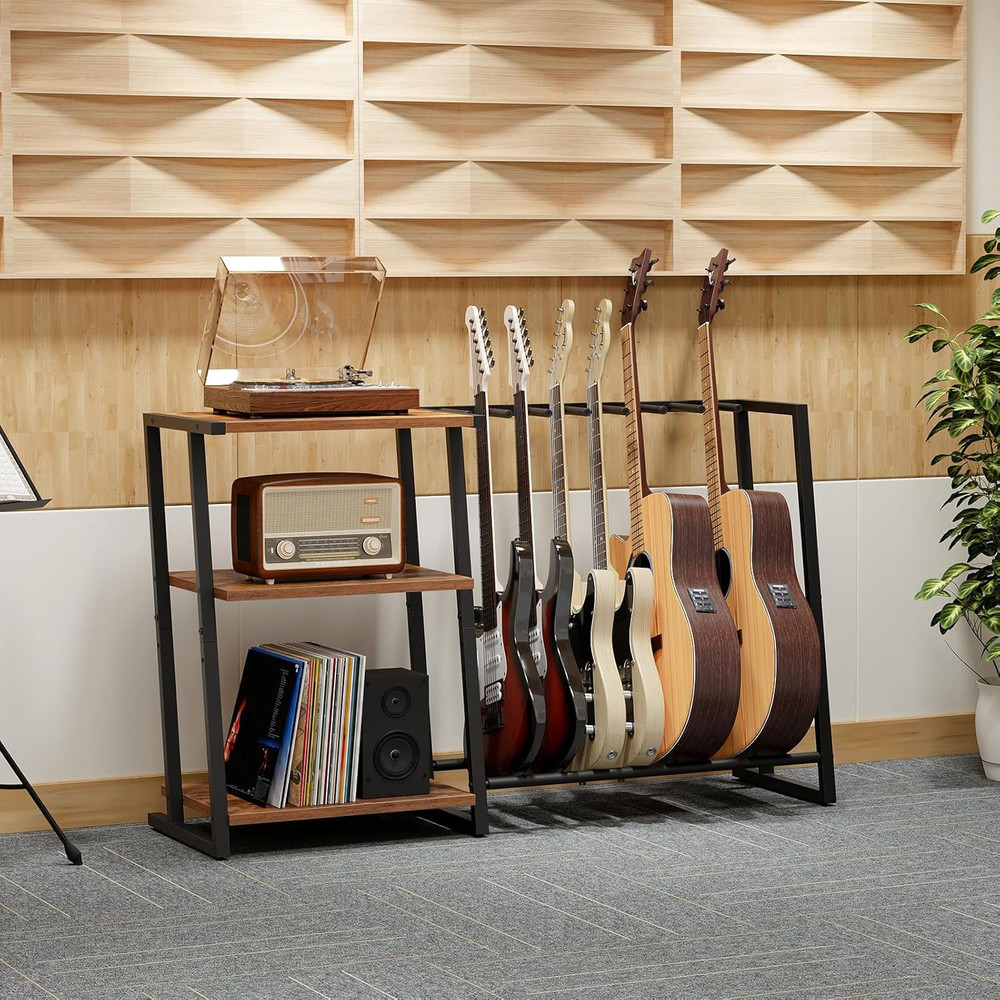 Guitar Stand, 3-Tier Guitar Rack with Adjustable Shelf for Record Player, Multi-