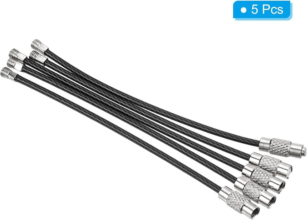 3.5 Inch Wire Keychain Cable, 5 Pack Stainless Steel Key Ring Loop, Black