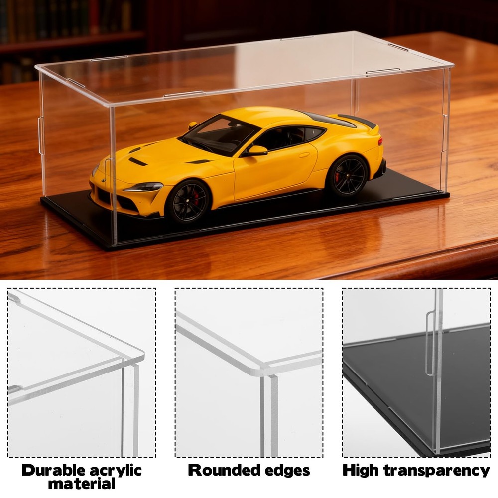 Acrylic Model Car Display Case W/ Plastic Base Storage Box 3PC 1:24 Scale