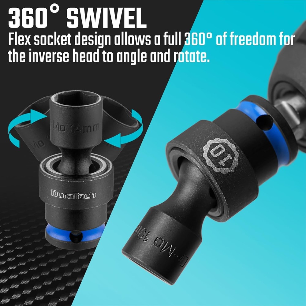 3/8" Drive Impact Universal Joint Socket Set, Swivel Socket Set, 16-Piece,Metric