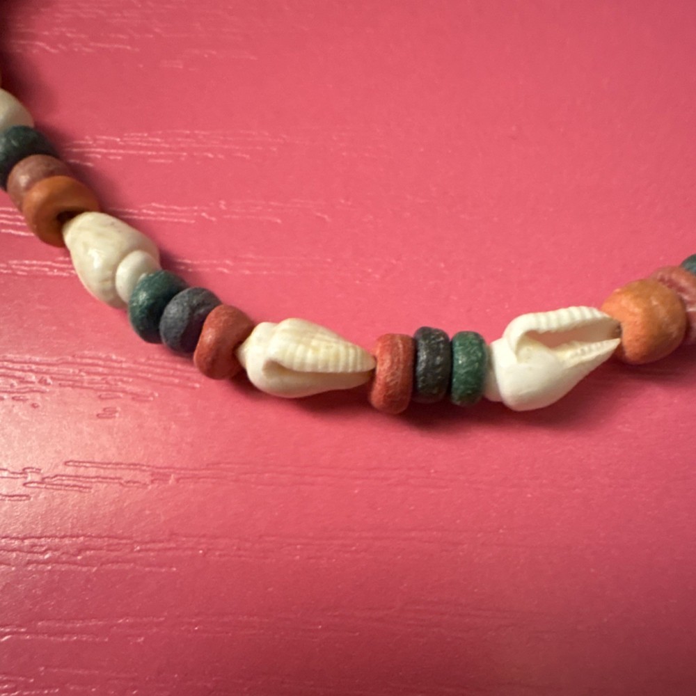 Beaded Bracelet Shell Multicolor Spring Ring Adjustable Unisex 8in Charm Dangle