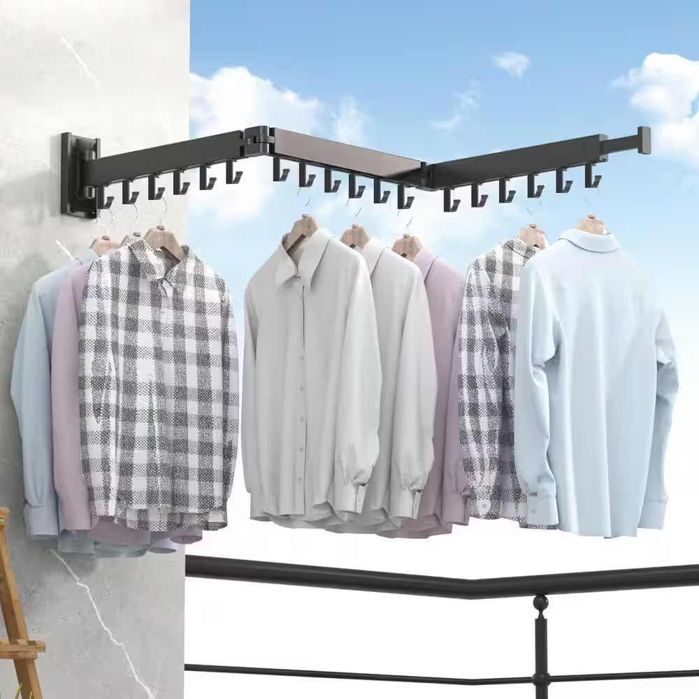 220 Lbs. Retractable Wall Mount Clothes Drying Rack for Laundry Room (Grey)
