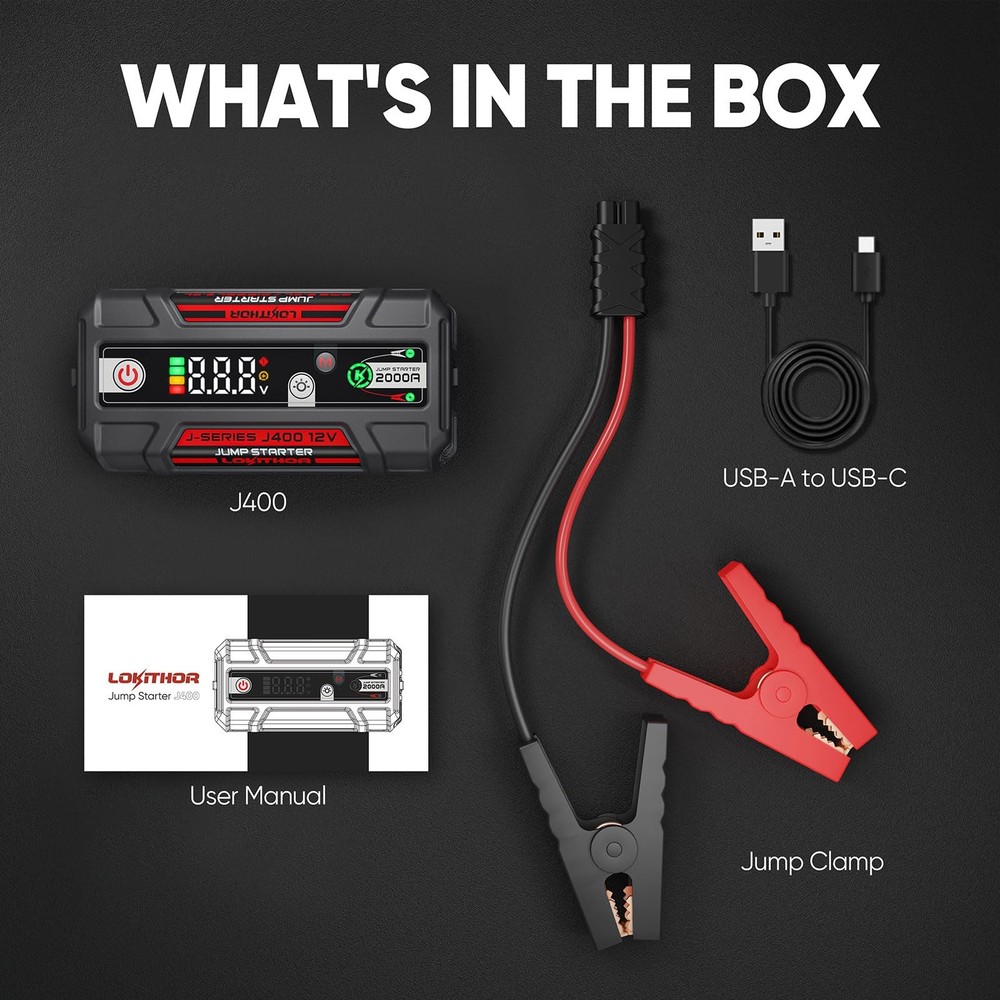 LOKITHOR J400 2000A Portable Jump Starter, 12V Lithium Battery J400, Basic
