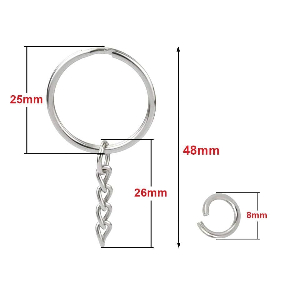 50Sets 1 inch Keychain Rings Silver Split Round Key Ring with Chain and Open