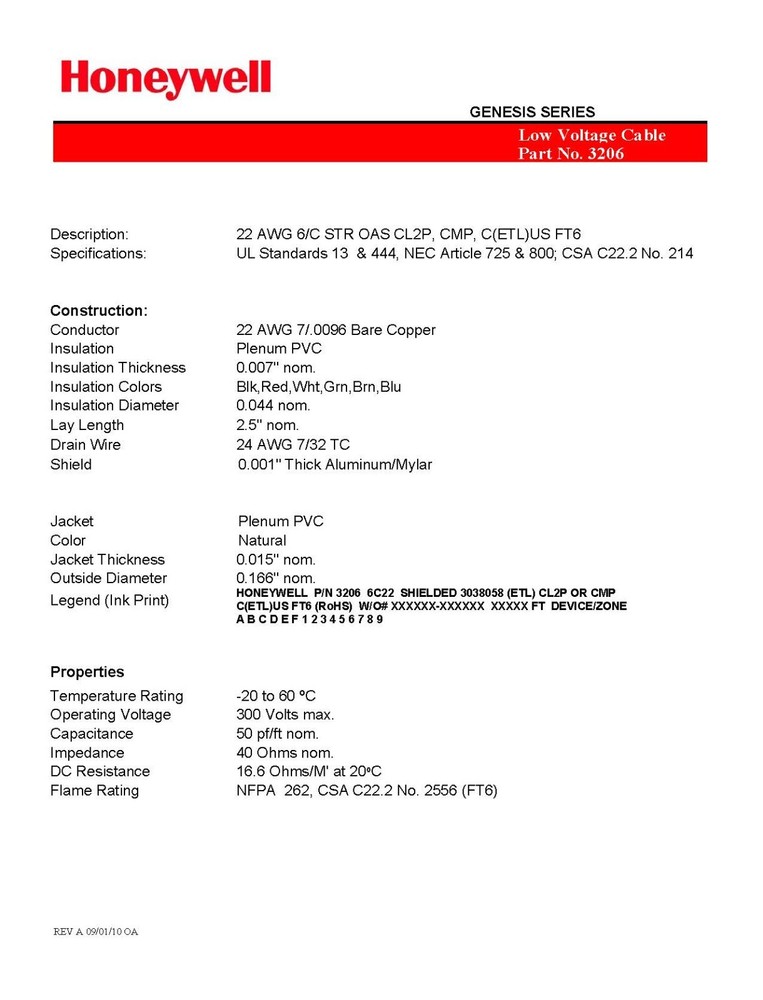 Southwire Genesis 3206 22/6C Shielded Plenum Control Cable CMP Black /50ft