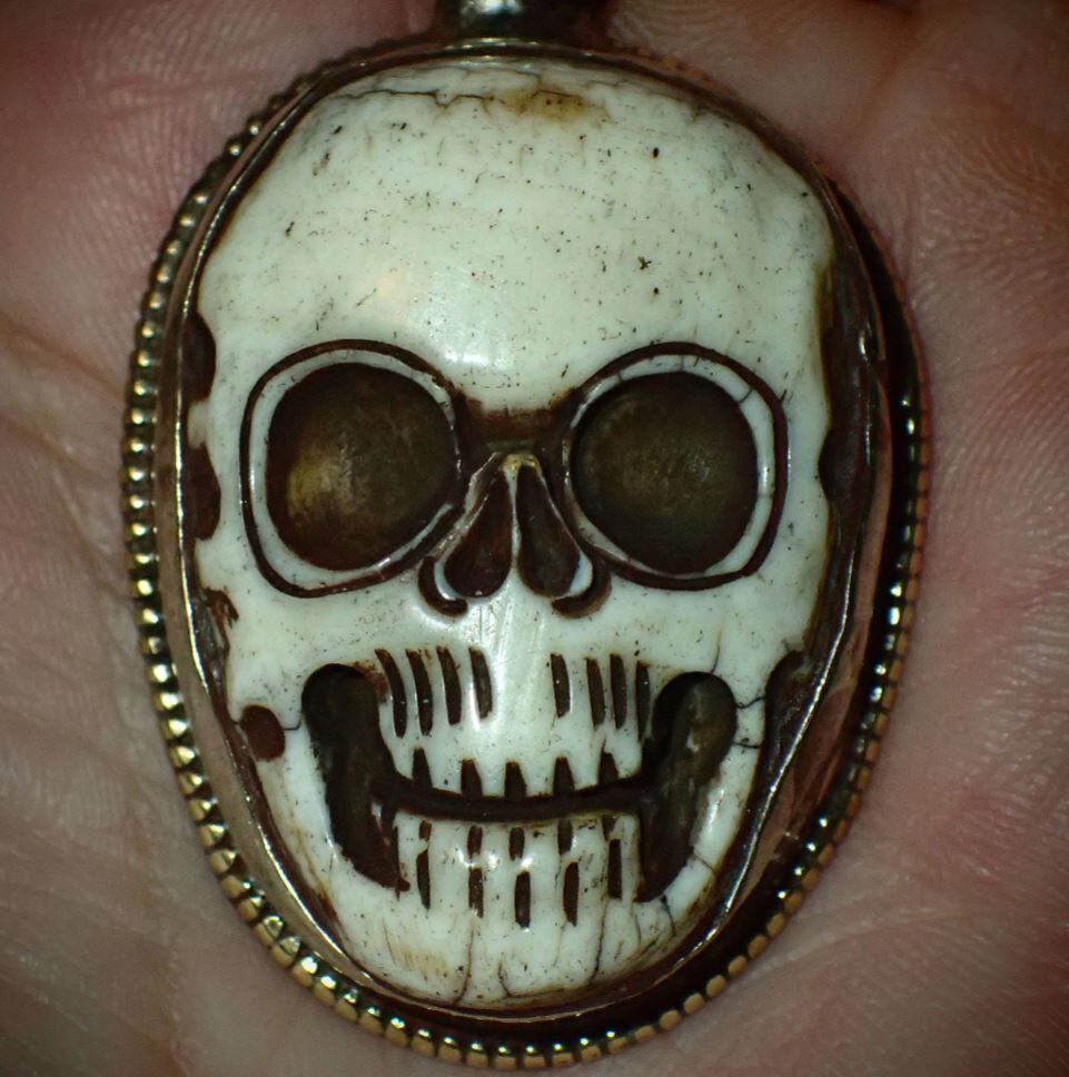Skull in Tibetan Silver. Nice silverwork on back.