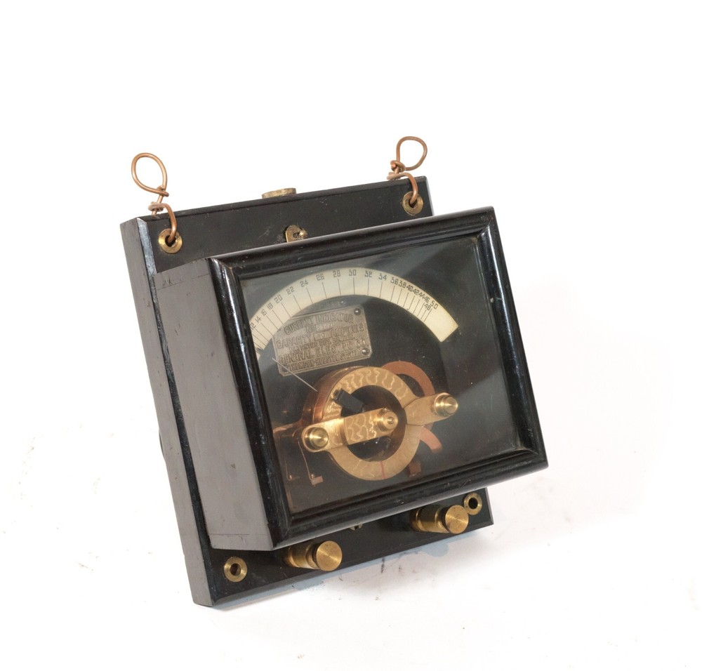 Exceptional 1890 General Electric Engine-Turned Current Indicator On Slate Base