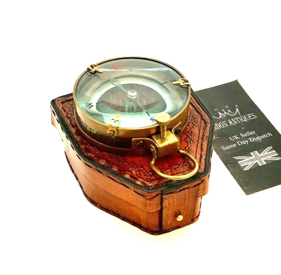 Antique Nautical Map Reading Compass 3" Navigation Pocket Compass with Case