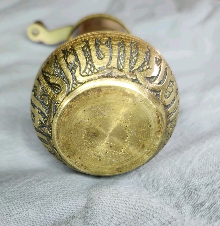 Antique Turkish Solid Brass Pepper Grinder Hand Engraved Spice Mill Working