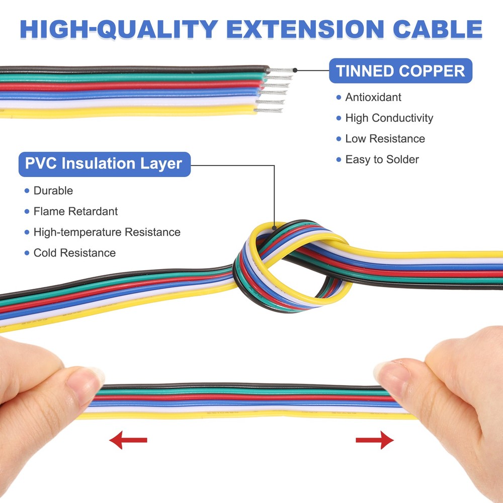 9.84ft 28 Gauge 6 Conductor Electrical Wire Tinned Copper Cable
