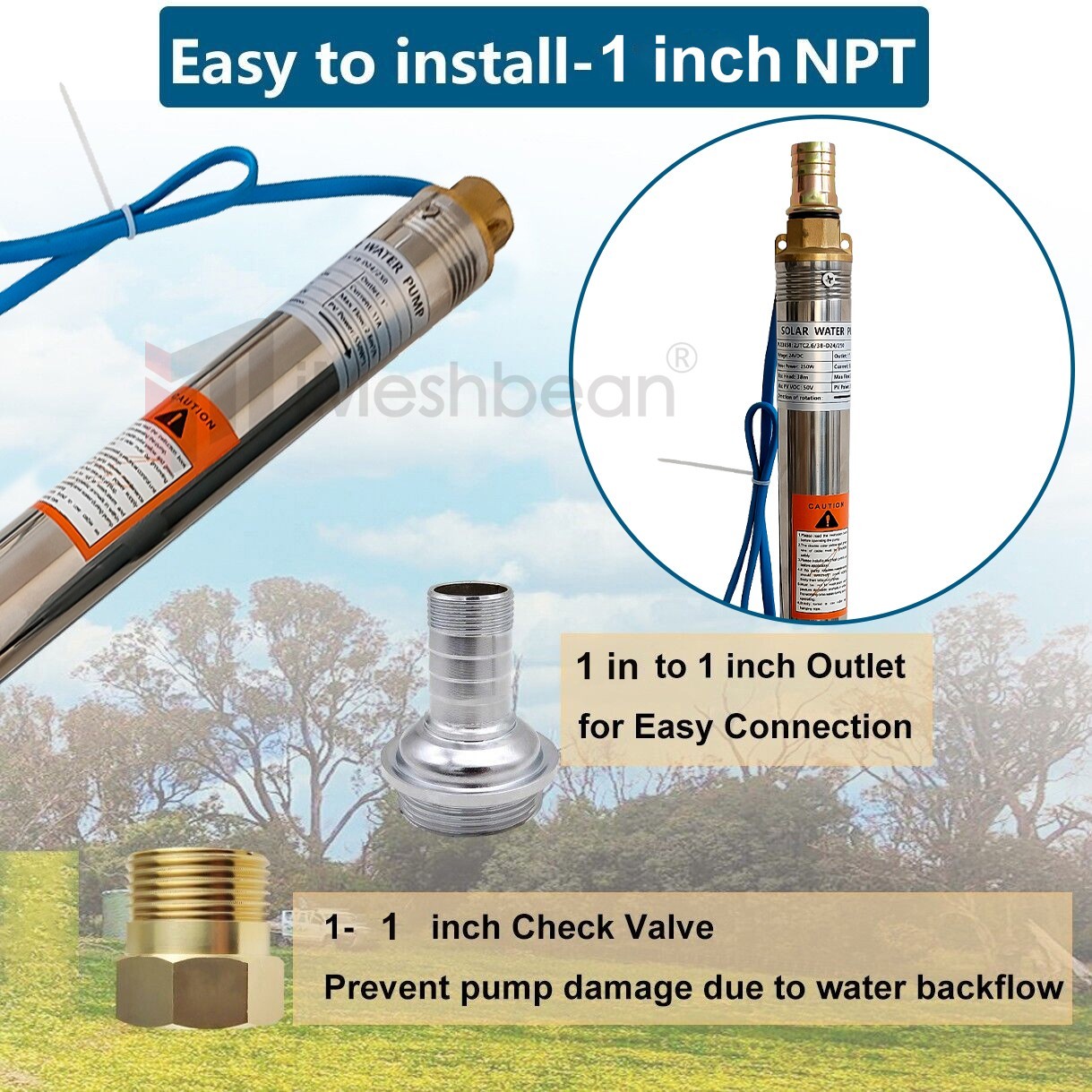 DC24V 2" OD Solar Pump Submersible Pump Bore 250W Deep Well Pump+MPPT Controller