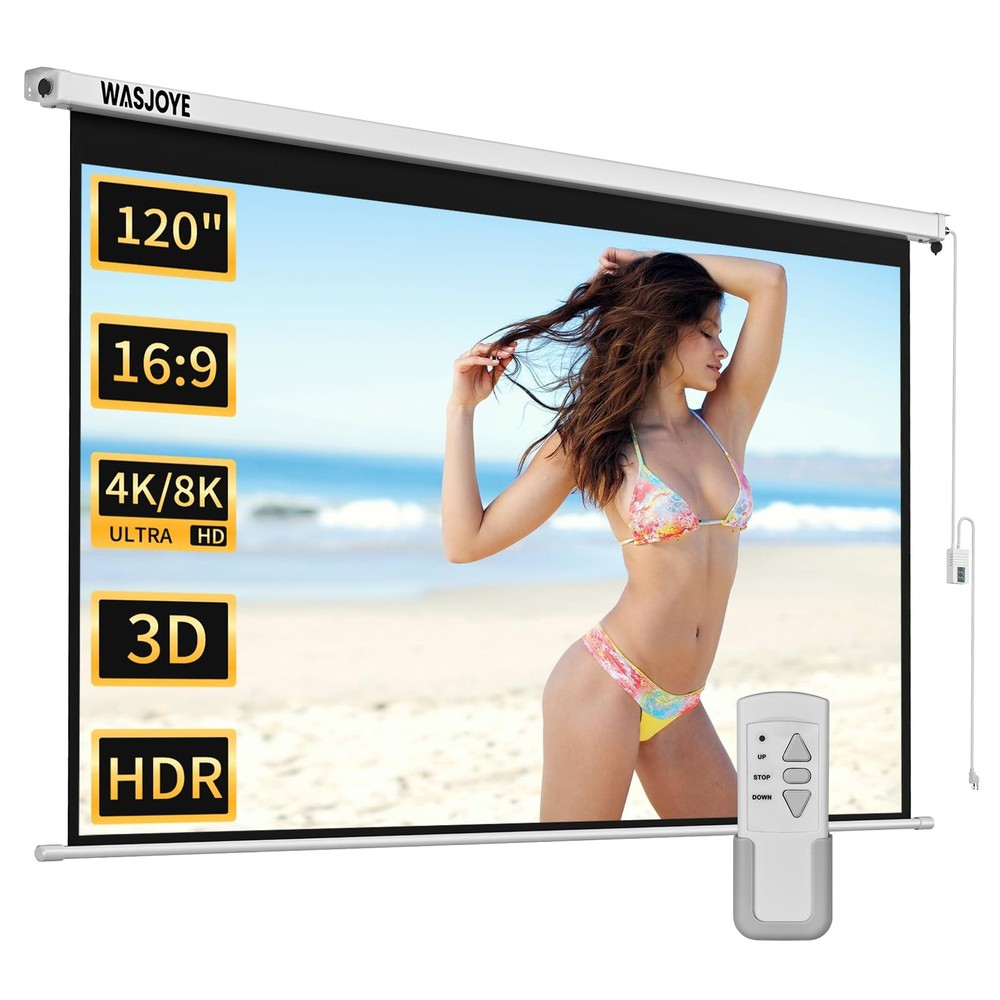 Motorised Projector Screen 120" - 16:9 Electric Projector Screen Wall/Ceiling...