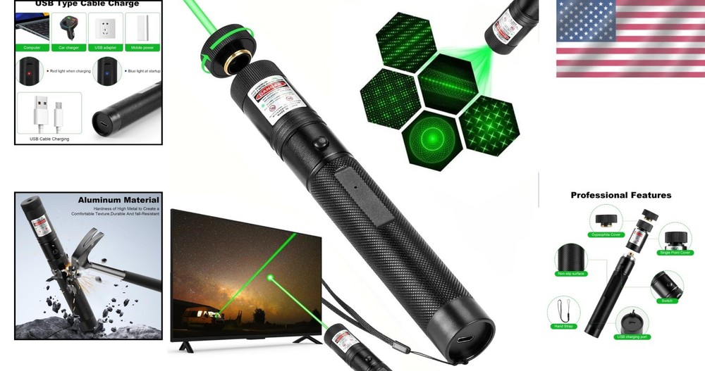 Durable USB Rechargeable Green Laser Pointer - Ideal for Hiking & Presentations