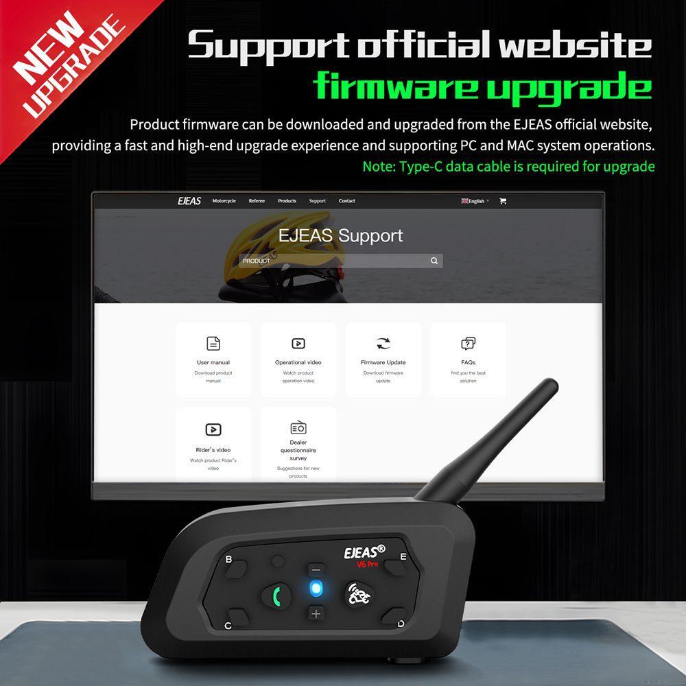 V6 Pro Plus Motorcycle Helmet Bluetooth Intercom Headset 800M 6-Rider Waterproof