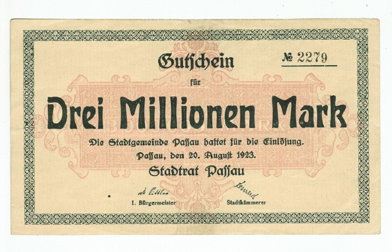 GERMANY BANKNOTE 3 MILLION MARK PASSAU 1923