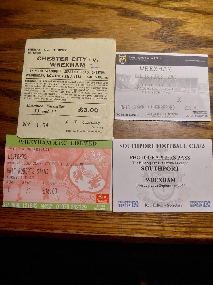 4 Wrexham Ticket Stubs/passes.