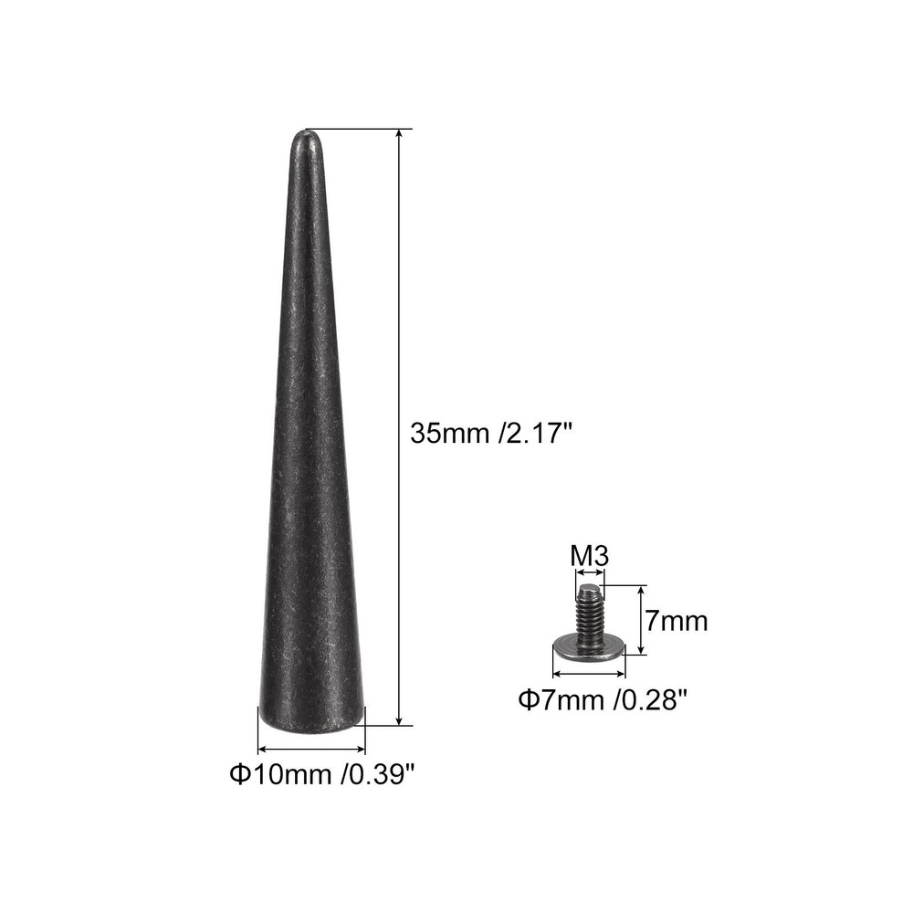 10x55mm Screw Back Rivets, 15 Sets Solid Leather Studs for DIY Black