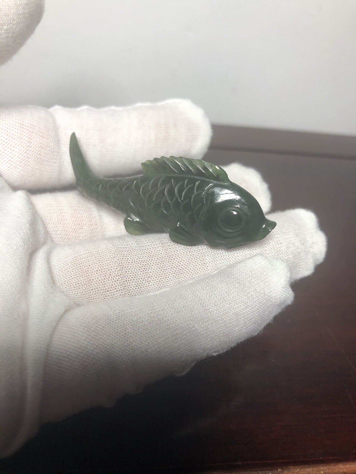 Vintage Small Green Jade Fish Carp Fish 2.25” Long