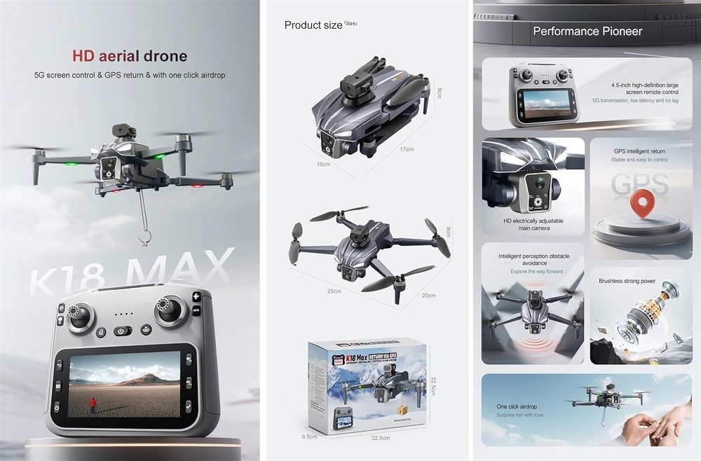 K18 Max RC Drone 8K GPS 5G Dual Camera Brushless Obstacle Avoid Foldable