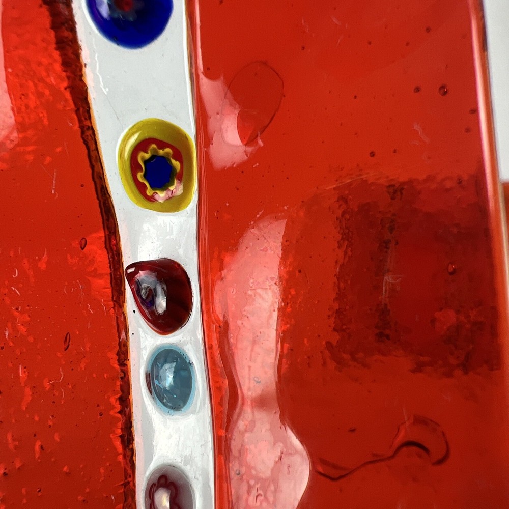 TWO Small Glass Orange + Multicolored Millefiori Square Trinket Dish Ashtrays