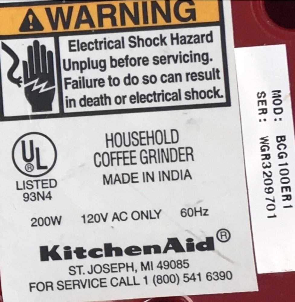Kitchenaid Coffee Grinder BCG100 MODELs **OEM Complete 200w MOTOR WORKING**