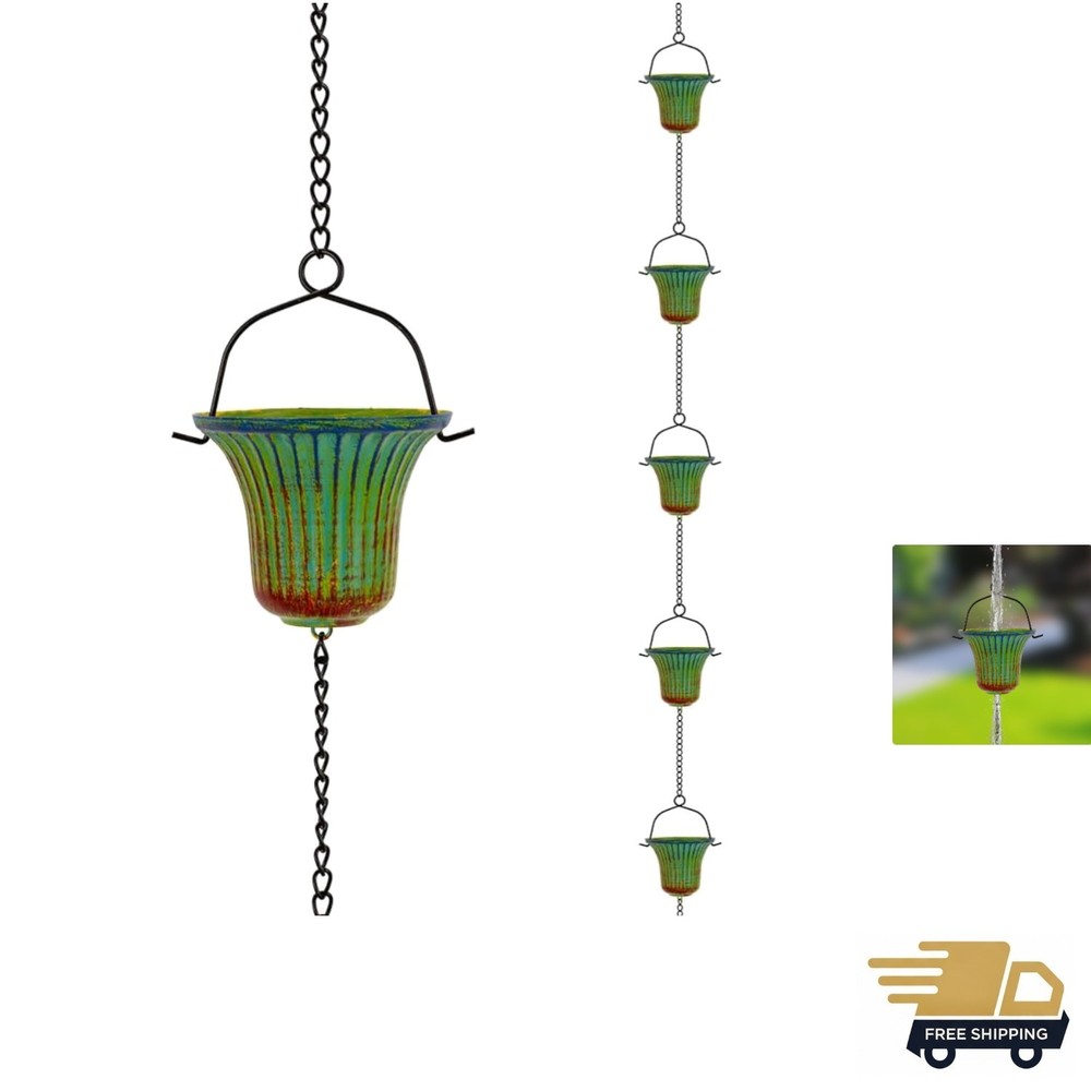 10ft Rain Chains for Outside, 12-Cup Rain Chain Replacement Downspout for Gut...
