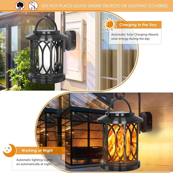 2x Solar LED Flicker Flame Lanterns Lantern , Outdoor Garden & Pathway Lights
