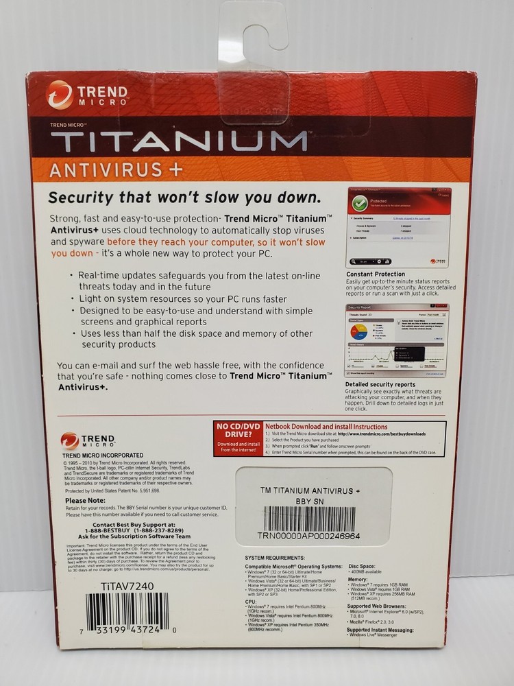 Trend Micro Titanium Antivirus Software + Antispyware Web Threat Protection NEW