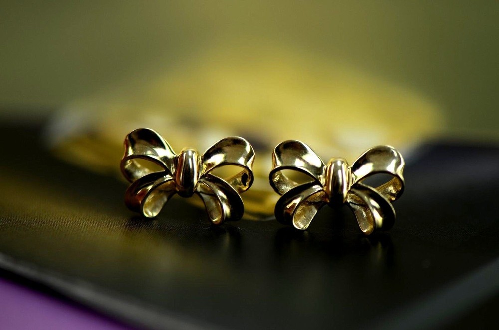14k Solid White Yellow Gold Bow Tie Stud Earrings