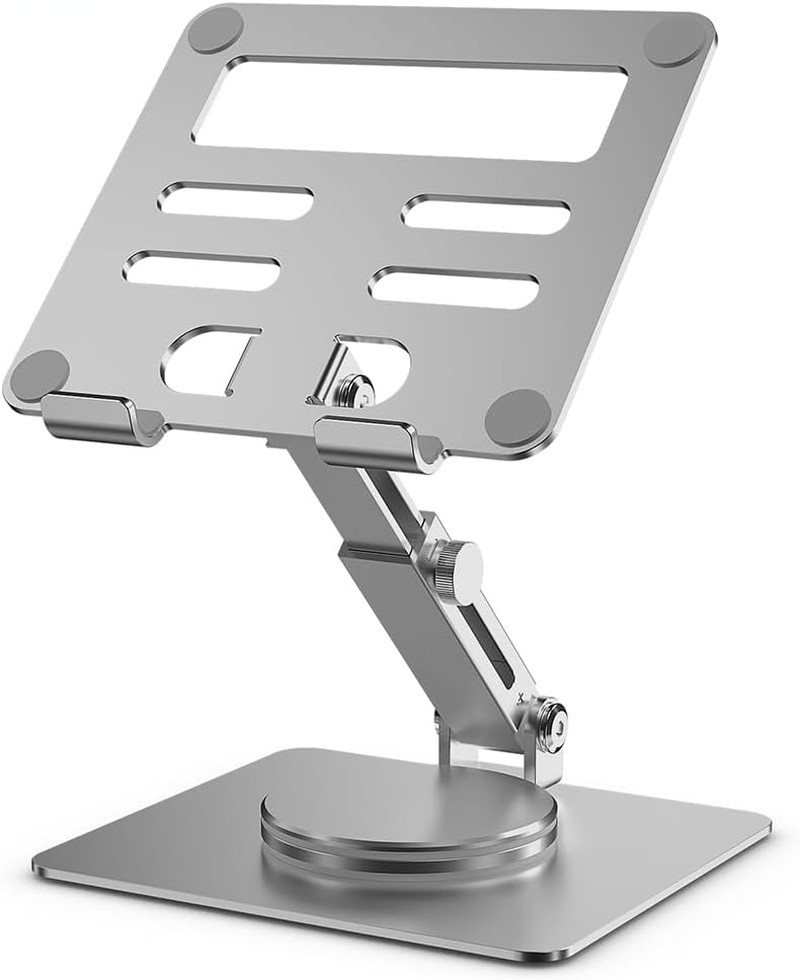 Tablet Stand for Desk, Adjustable Height & Swivel with 360° Rotating Base, Table