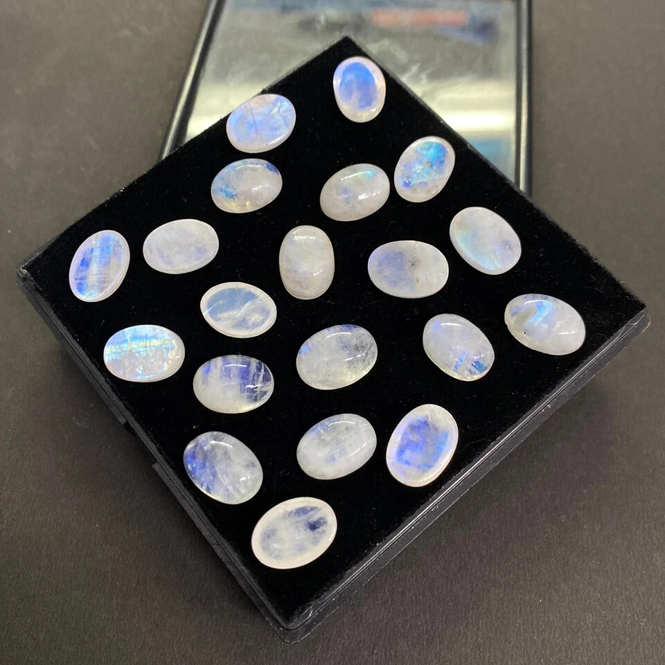 AAA+ Natural Rainbow Moonstone Cabochon Oval Shape Loose Gemstone