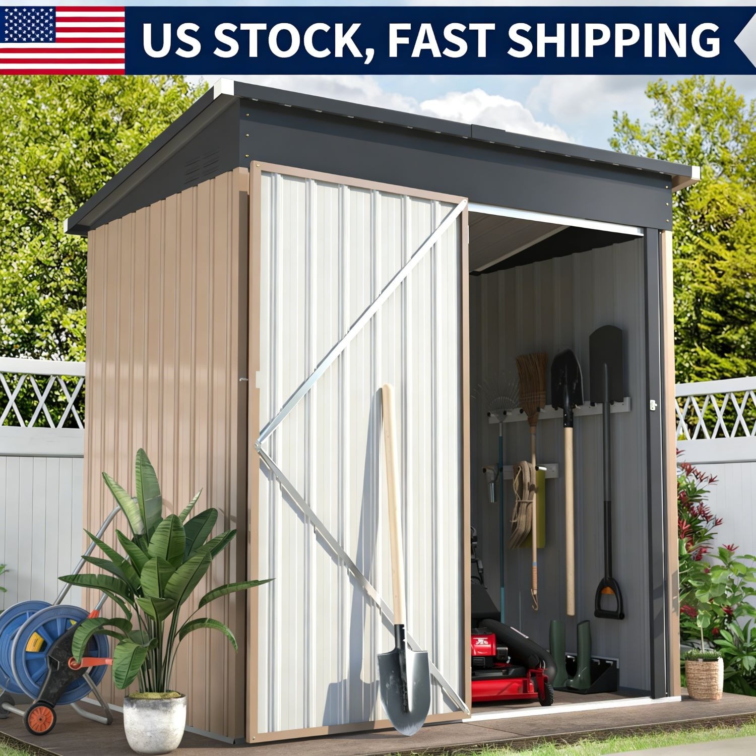 5x3 Lockable Outdoor Metal Storage Shed – 4-Color Tool Shed for Yard & Patio