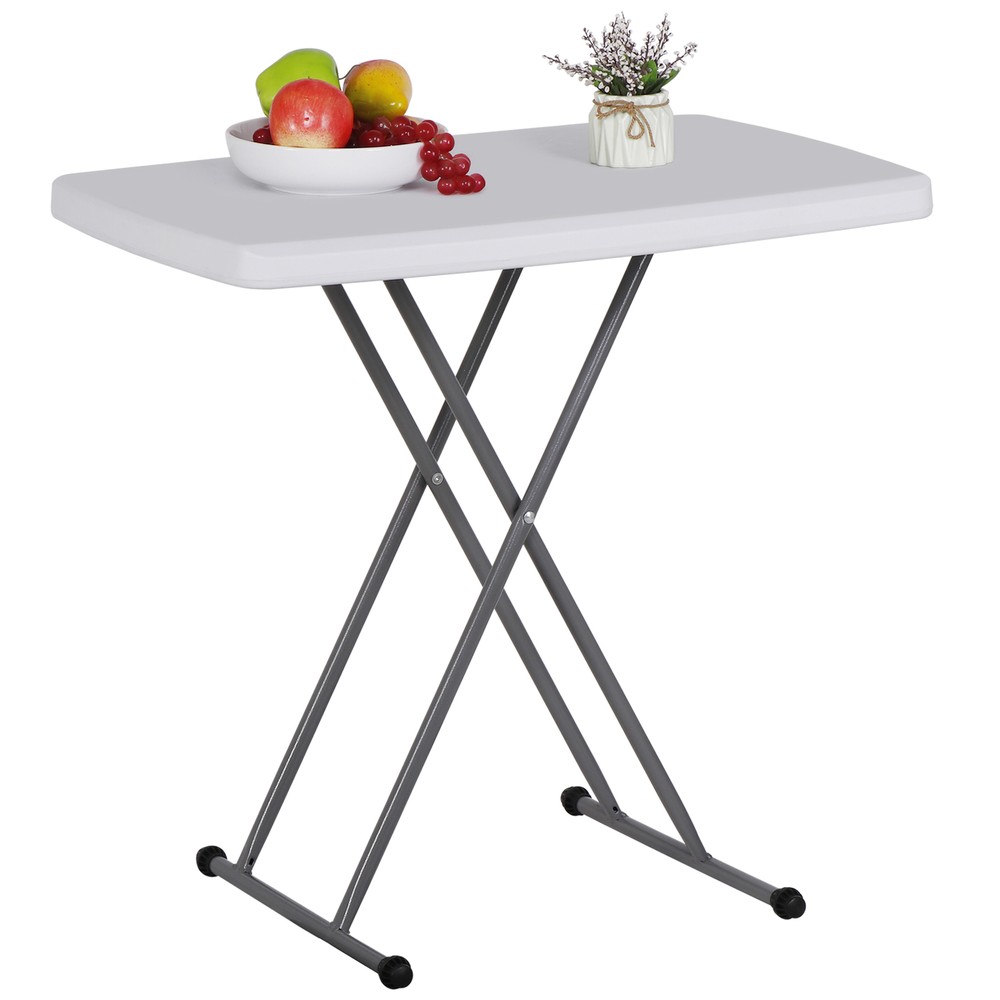 30"Plastic Rectangular Adjustable Folding Table TV Tray for Dining Camping Whit