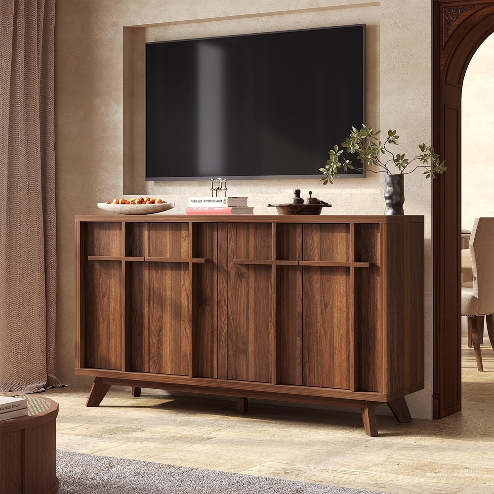 59" Modern Credenza Buffet Cabinet Walnut
