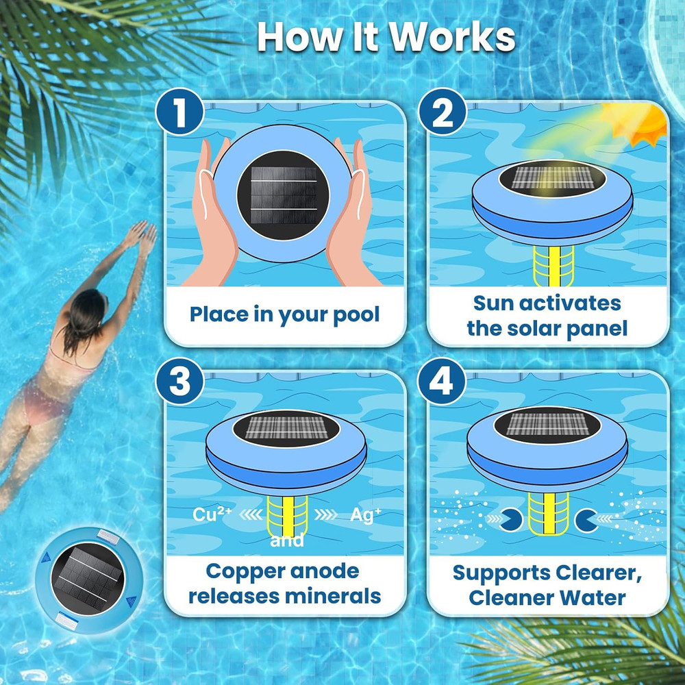 Solar Pool Ionizer – Durable Copper Anode & Oversized Solar Panel for Pools up t