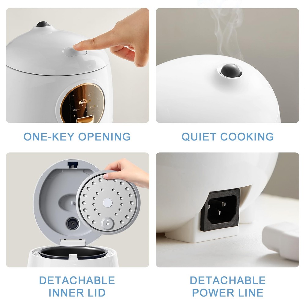 Bear Mini Rice Cooker small, A-Snow White(1.2L) with Easy One Button Control
