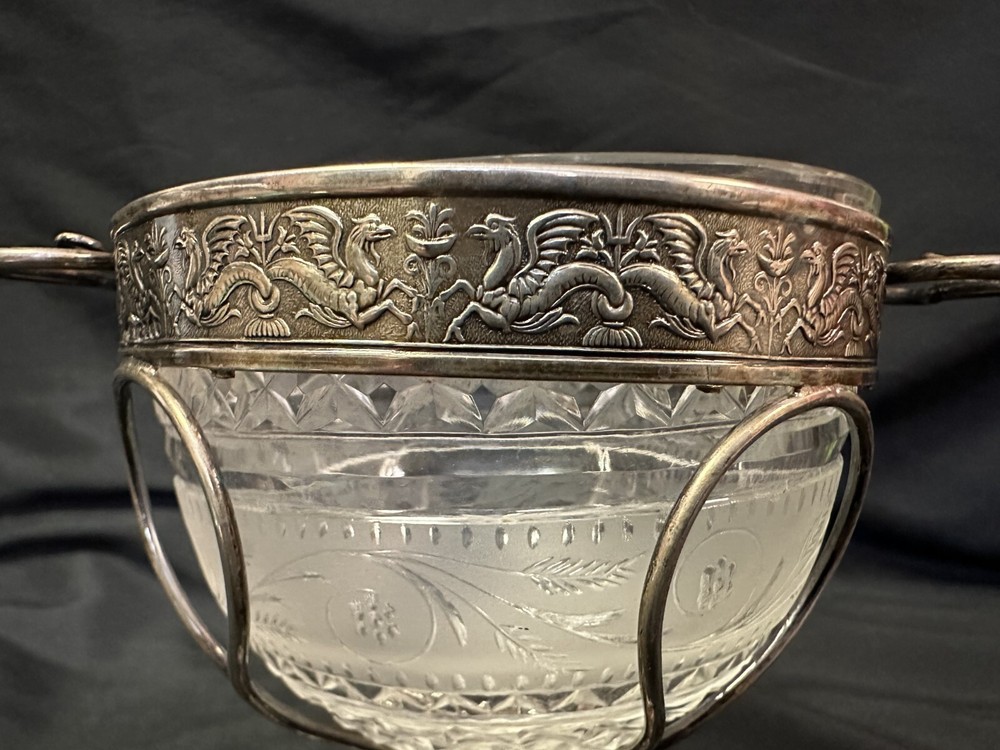Antique Sterling Silver Compote Cut Crystal Insert