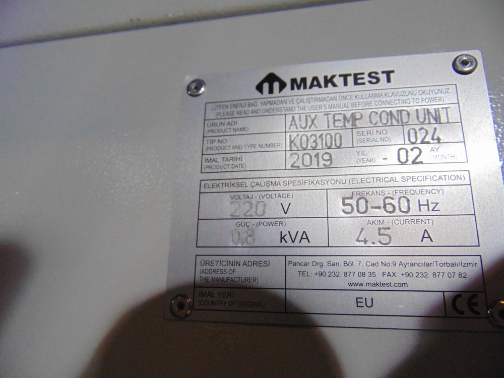 Maktest Auxillary Temperature Conditioning Chiller Unit 220 Volt