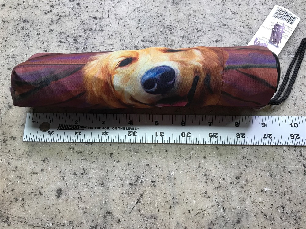 Golden Retriever Compact Umbrella - Never Used - Cute! 40” Coverage - Fast Ship