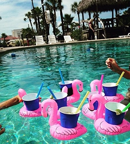 Inflatable Floating Flamingo Drink Holder 12 Pack Swimming Pool Float Coaster...
