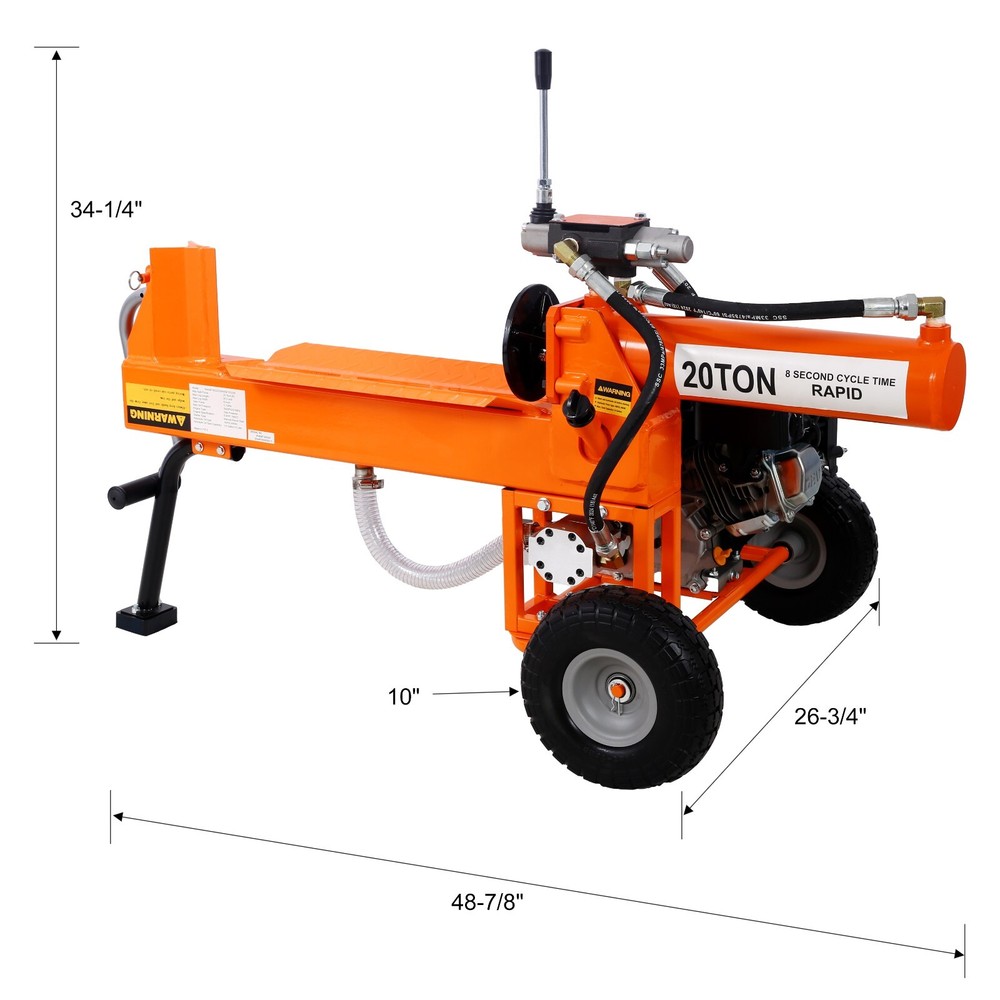 Log Splitter Portable 20 Ton Auto Return Ram System 7HP Engine, Orange