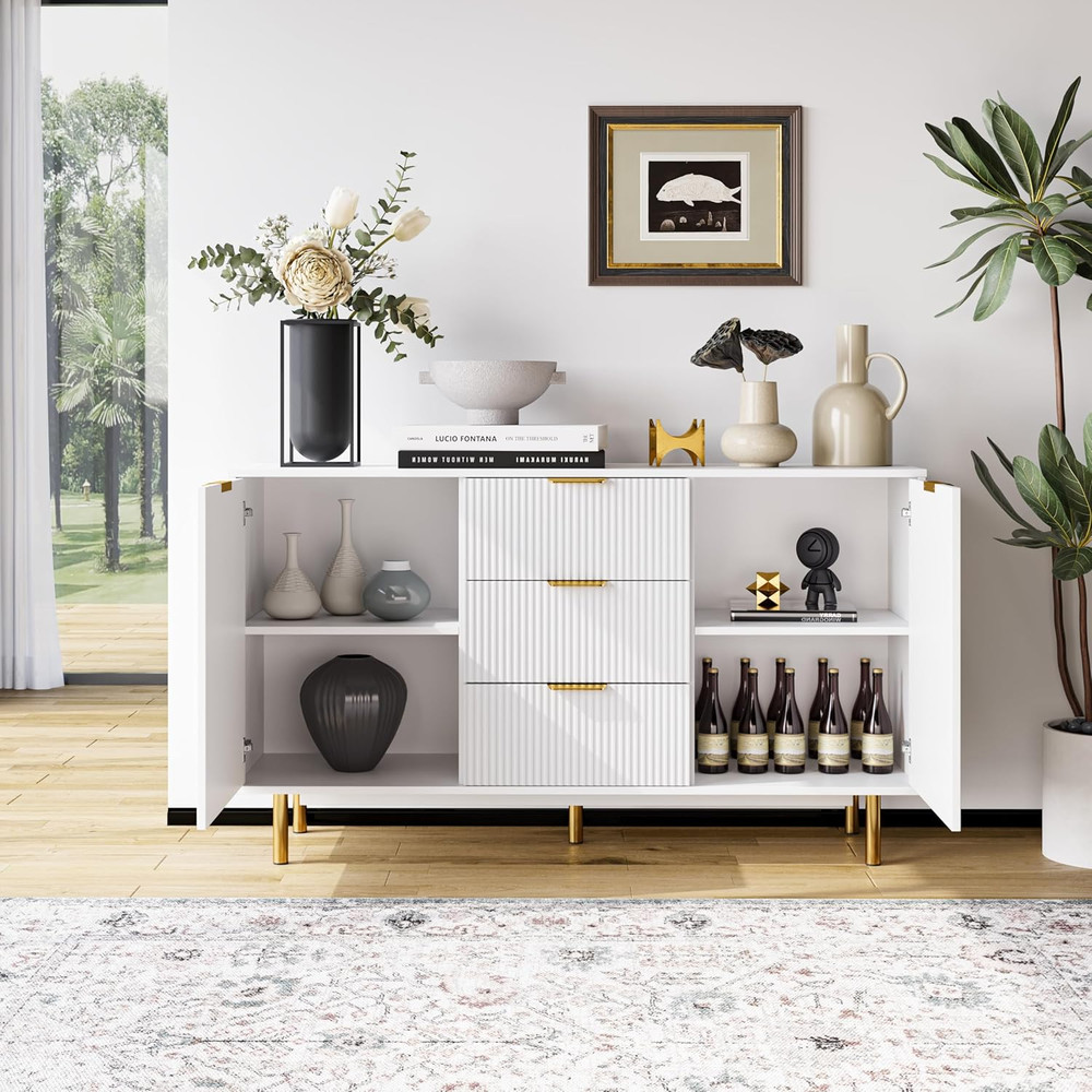 Modern 55" Sideboard Buffet Cabinet with Storage, White